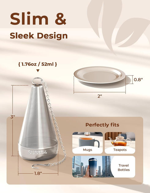 304 1.8 3 Cone Tea Infusers for Loose Leaf Tea, Stainless Steel Tea Strainer Fine Mesh, x Loose Leaf Tea Steeper with a
