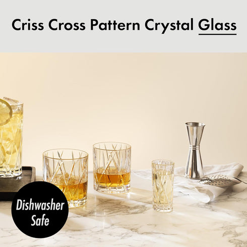 Orrefors City Shot Glasses – Set of 2 with Heavy Base, 1.7 Fl. Oz., Asymmetric Design for Spirits & Shots