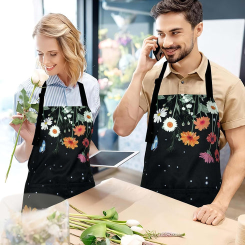 ASPMIZ Floral Apron for Adults - Waterproof Women Apron with 2 Pockets, Flower Cooking Apron, Gifts BBQ Grill