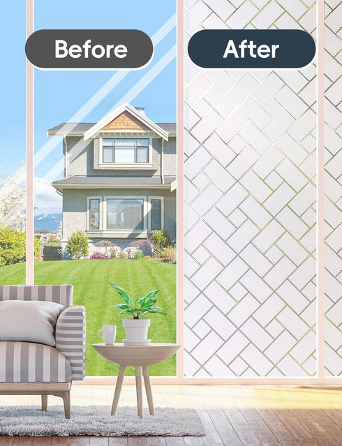 Window Privacy Film, Frosted Glass Window Film for Sun Blocking, Static Clings Removable Bathroom Door Covering