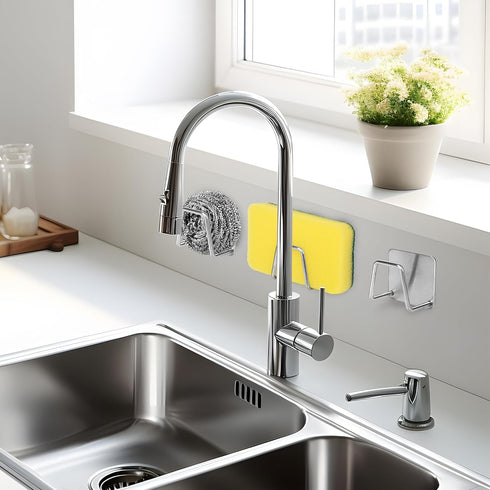 Jerphen 2 Pack SUS304 Sponge Holder for Kitchen SinkStrong Adhesive Stainless Steel Sink Sponge HolderRustproof