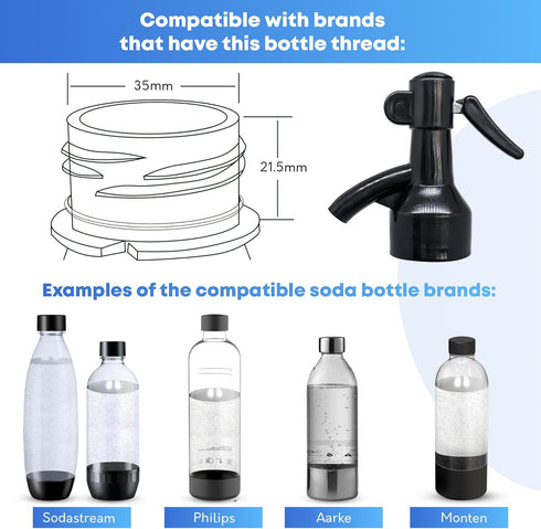 Sodafall fizz saver soda bottle dispenser siphon sifon compatible with Sodastream bottles and other soda maker brands