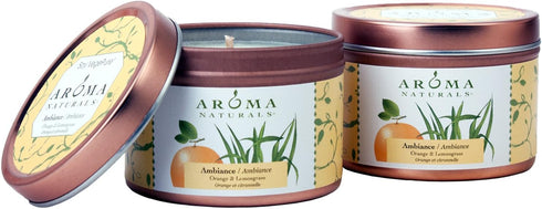 Aroma Naturals Tin Candle with Orange and Lemongrass Essential Oil, Natural Soy Scented, 2 Count