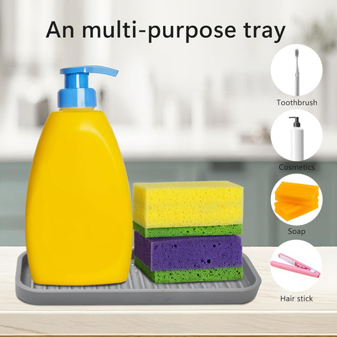 Mofason Silicone Soap Tray, Bathroom Kitchen Finishing Tray, Soap and Sponge Sink Organizer (Mist, 2 Pack)