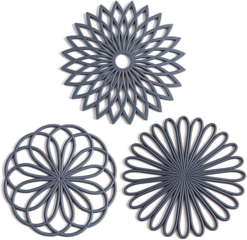 Set of 3 Silicone Trivet Mats - Non-Slip & Heat Resistant Hot Pads for Table & Countertop, Grey
