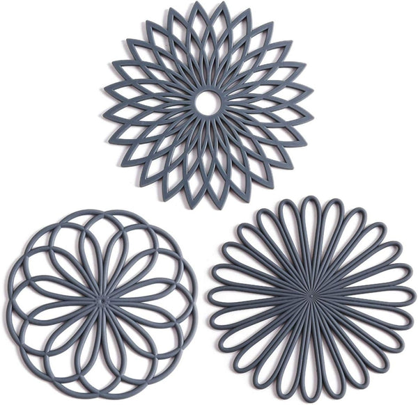 Set of 3 Silicone Trivet Mats - Non-Slip & Heat Resistant Hot Pads for Table & Countertop, Grey