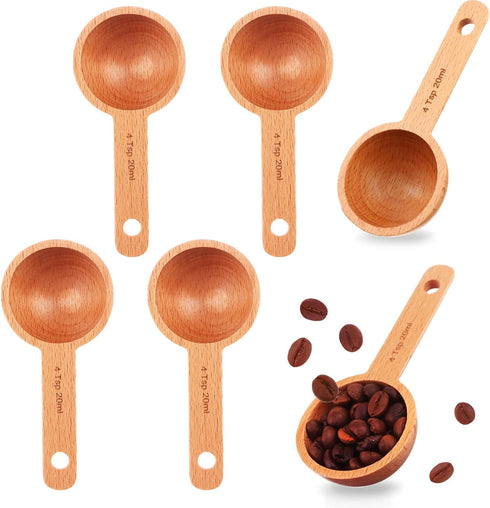 PINKXHY 6 Pieces Wooden Coffee Spoon in Beech Measuring Scoop for Coffee Beans