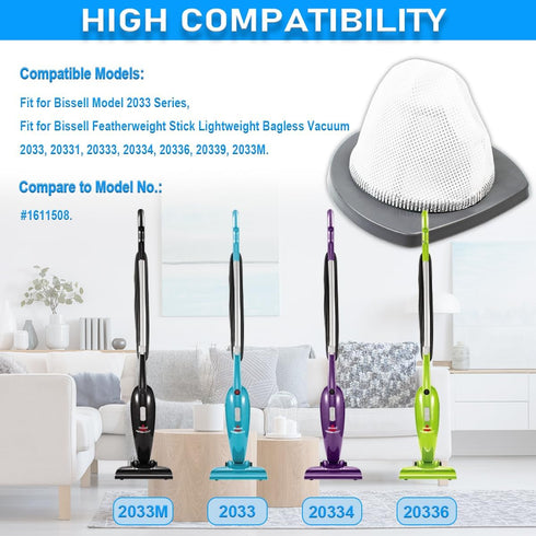 2033 Vacuum Filters for Bissell 2033, 20331, 20333, 20334, 20336, 20339, 2033M Featherweight Stick Lightweight Bagless Vacuum Cleaner, Part # 1611508, 4 Pack
