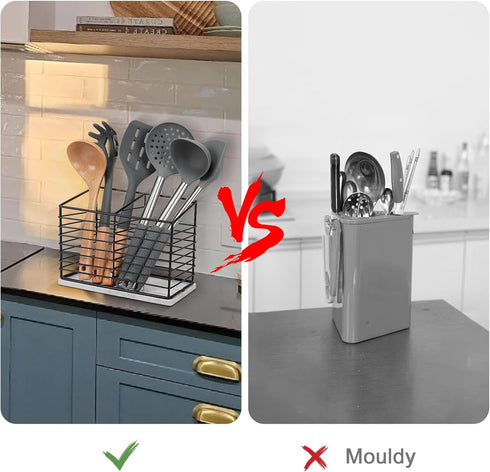 Utensil Holder for Kitchen Counter, Metal Utensil Holder Rack for Cooking Tools Storage, Sturdy Base, Drainage Hole for