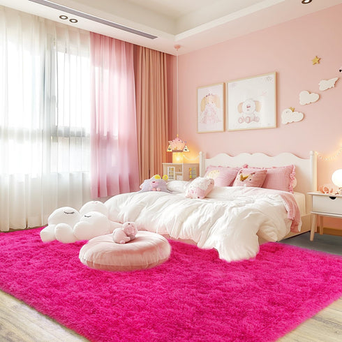 Ultra Soft Fluffy Hot Pink Rugs, 4x6 Feet Shag Area Rug for Bedroom and Living Room Decor