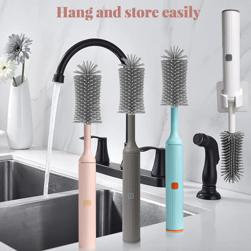 3 Electric Cleaning Brush with USB Rechargeable Electric Bottle Brush Cleaner and Replaceable Silicone Bottle Brushes