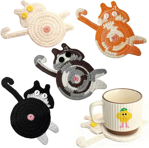 iYZZGH Drink Coaster, Woven Creative Coasters for Cat Lovers, Gag Gifts Cat Coffee