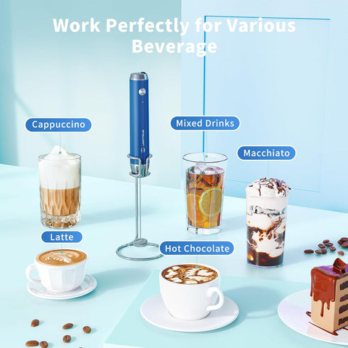 Maestri House Rechargeable Milk Frother with Stand, Handheld Electric Foam Maker for Lattes, Waterproof Whisk