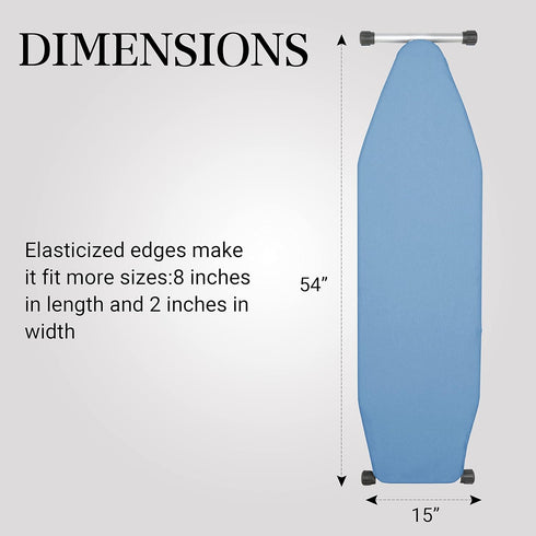 Ironing Board Cover and Pad - 100% Cotton Cover with Padding, Standard Size with Aluminum Coating, 54"x15" Blue