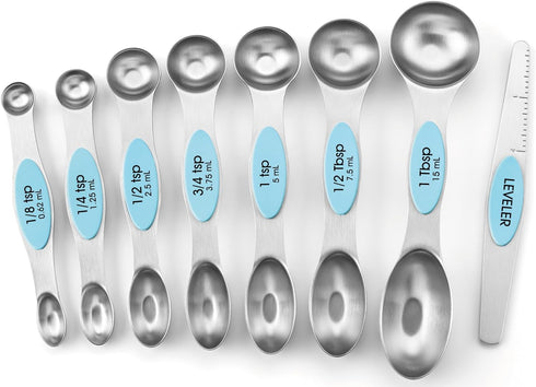 Spring Chef Stainless Steel Magnetic Measuring Spoons Set of 8, Nesting Metal Teaspoon & Tablespoon, Fits in Spice Jars