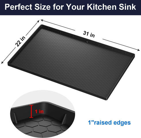 Under Sink Mat - 31" x 22" Waterproof Kitchen Cabinet Liner with Drain Hole - Flexible Silicone Mat for Kitchen