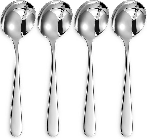 KEAWELL Premium 7" Louise Soup Spoons, 18/10 Stainless Steel, Dishwasher Safe Set of 4