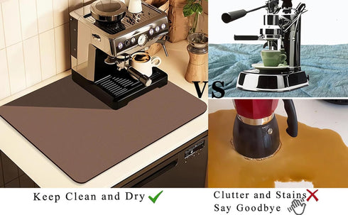 Coffee Mat for Countertops, Brown Absorbent Rubber Mat for Coffee Maker, Espresso Machine, Dish Drying Mat 16"x24"