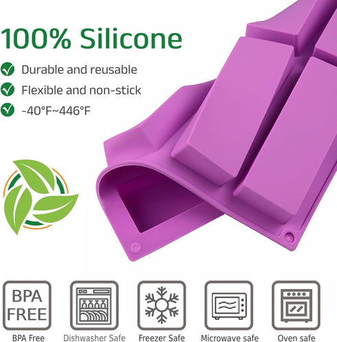 8 Cavity Granola Bar Molds, 2 Pack Rectangle Silicone Molds for Baking Cereal Energy Bars