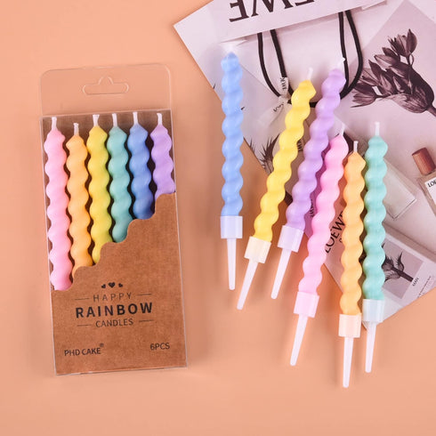 PHD CAKE 36-Count Rainbow Spiral Birthday Candles with Holders - Party Candles for Cake