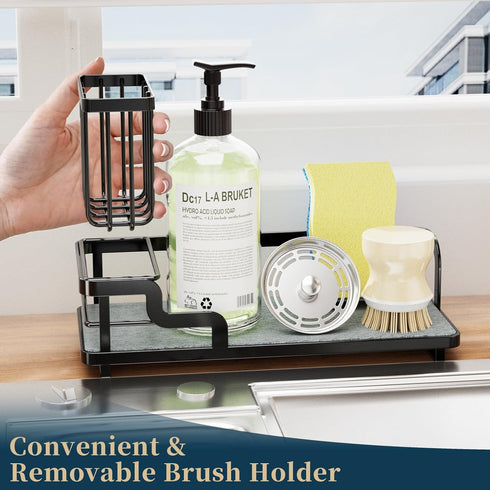 Counter Consumest Sponge Holder for Kitchen Sink - Sink Caddy Organizer with Water Absorbing Stone Tray, Detachable