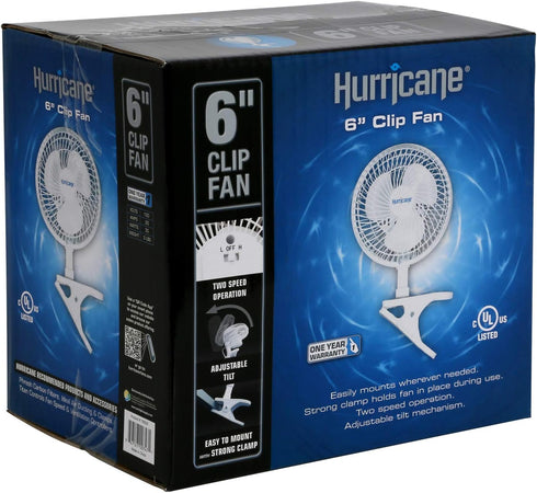 Hurricane Classic 6 Inch Clip Fan - 2 Speed Portable Mini Desk Fan with Adjustable Tilt for Home and Travel