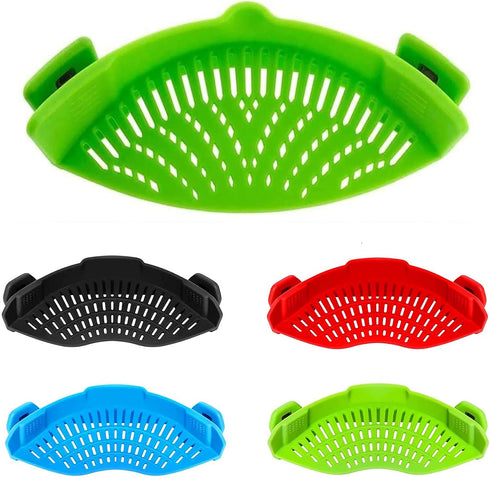 Snap Strainer, Clip-on Heat Resistant Silicone Colander for Pots, Hands-free Pour Spout for Pasta, Vegetables