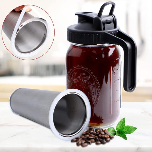 Cold Brew Mason Jar Coffee Maker 64 Oz Wide Mouth Mason Cold Brew Pitcher With Coffee Filter Airtight & Leak-Proof For Coffee, Iced Tea by GMSWEET