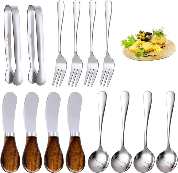 Charcuterie Accessories (14 Pcs) - Cheese Spreaders, Mini Serving Spoons, Forks, and Tongs for Charcuterie Board,