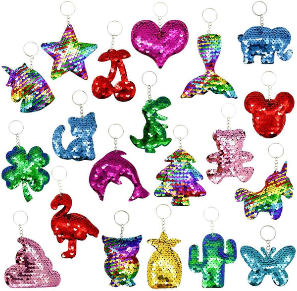 TTSAM 20 Pieces Reversible Mermaid Sequin Keychain, Glitter Flip Sequin Keychains Animal Shape for Party Events Gift