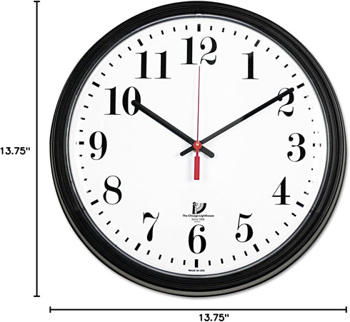 Black Quartz Contract Clock, 13.75" Overall Diameter, Black Case, 1 AA (Sold Separately)