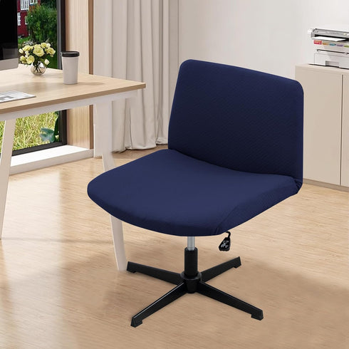 MINGPINHUIUS Armless Adjustable Chair Cover, Knitted Jacquard Velvet Slipcover for Office Desk Chair (Navy Blue)