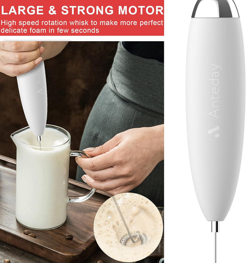 Milk Frother, Electric Whisk, Upgraded Matcha Whisk Drink Mixer for Lattes Cappuccino, White