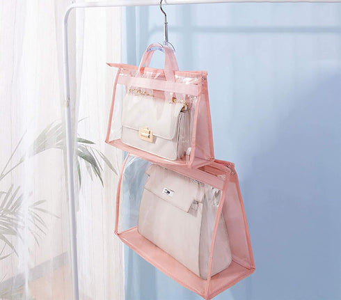 Vercord Clear PVC Handbag Dust-Free Cover, Moistureproof Purse Storage Bag with Handle Zipper for Closet Beige XXL