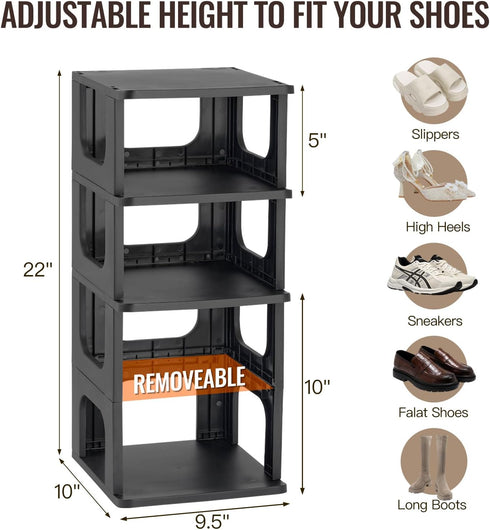 5-Tier Closet, TRZZ Small Shoe Rack, Vertical Narrow Stackable Organizer with Removable Partition, Efficient Shoe