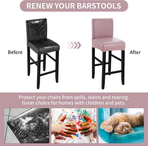 Brown-4 Pack) YISUN Bar Stool Covers, Stretch Waterproof PU Bar Stool Slipcover Removable Washable Bar Stool Chair