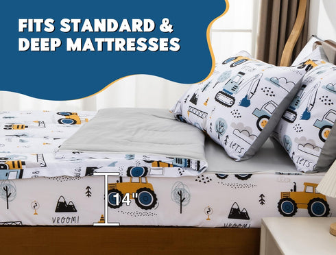 3pcs Sets Set Set Meeting Story Kids Comforter Zipper Bedding for Boys,Twin Kid Bedding Car Comforter Construction