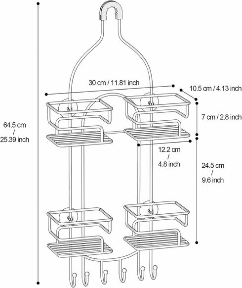SRIWATANA Hanging Shower Caddy Over Head, Bathroom Shower Organizer Rack Holder with Hooks for Razors, Black