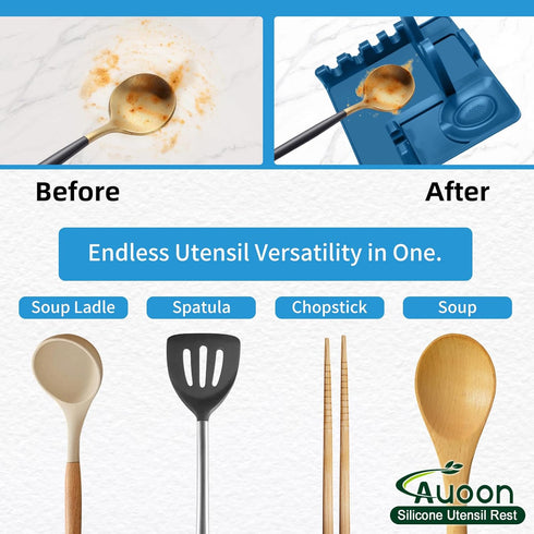 AUOON Silicone Utensil Rest and Pot lid holder with Drip Pad for Multiple Utensils,Dishwasher Safe,Heat-Resistant,BPA-Free Spoon Rest for Stove Top,Kitchen Utensil Holder for Spoons,Ladle,Tong & More