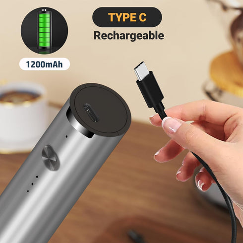 Handheld Electric Milk Frother, Type C Rechargeable Blender, 3 Mixing Speeds, Mini Beverage Blender with 2 Whiskers