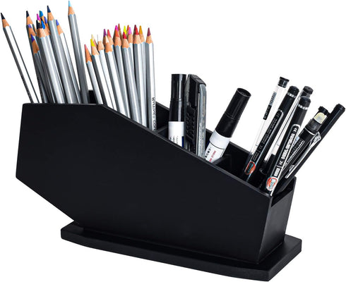 Coffin Brush Holder - Gothic Desk Organizer, Wooden Coffin Pen Holder for Bathroom, Living Room, Bedroom Decor (Black)