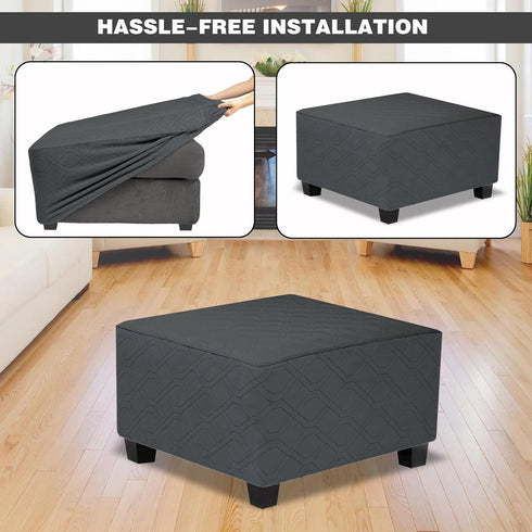 Ottoman Cover Square,Waterproof Square Ottoman Covers Thick Slipcover for Living Room,Washable Storage Footstool