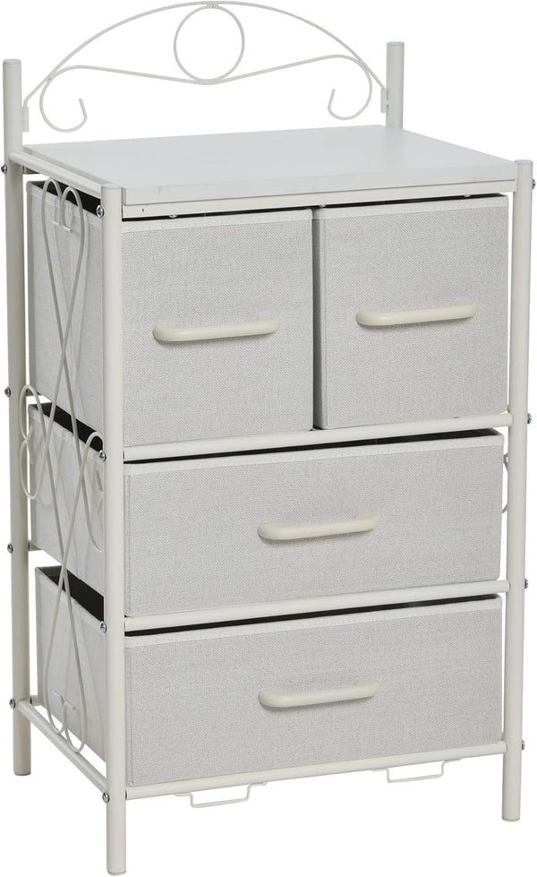 Household Essentials Victoria Dresser Nightstand, Storage Organizer with 4 White Drawers and Metal Frame