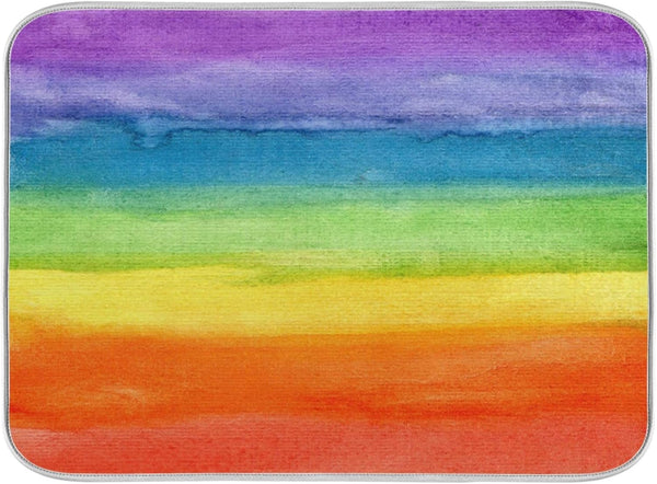 Colorful Stripe Rainbow Dish Drying Mat 18x24 inch, Absorbent Reversible Microfiber Mat for Kitchen