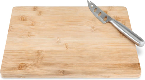 Set, 12.5" 9.75" True Appetize Bamboo Cheese Board and Stainless Steel Knife Serving Tray, Charcuterie Boards