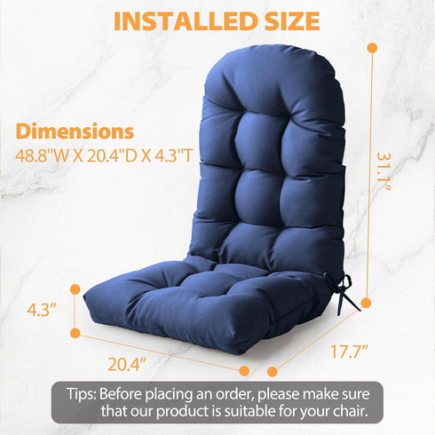 Lucresta 48.8x20.4x4.3, 1 Adirondack Chair Cushion, High Back Patio Cushions with Adjustable Ties, Waterproof Tufted