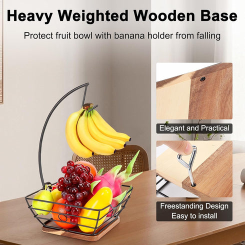 Countertop Fruit Basket Bowl with Banana Hanger, Modern Vegetable Storage with Tree Holder for Kitchen Dining Table