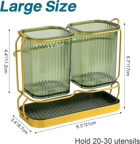 Utensil Holder for Kitchen Countertop, Plastic Organizer with Drain Tray, Wall Mounted Large Crock for Spatula Spoon