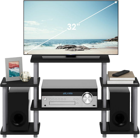 Furinno Tool-Free TV Stand for Entertainment, Black/Grey