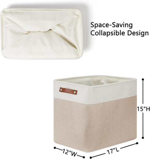 DULLEMELO Large Collapsible Storage Basket - Fabric Organizer Bin with Sturdy Leather Handles for Home Storage